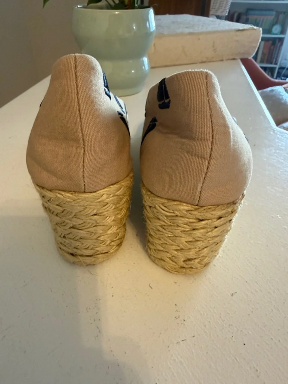 Ralph Lauren ‘Cecilia’ Sailboat Embroidered Wedge Espadrilles Size 11